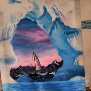 "Barco navegando entre icebergs" Cuadro pintado al óleo de 50x70cm