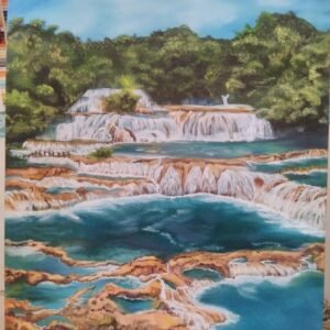 "Cascadas de agua azul" Cuadro pintado al óleo de 60x70cm