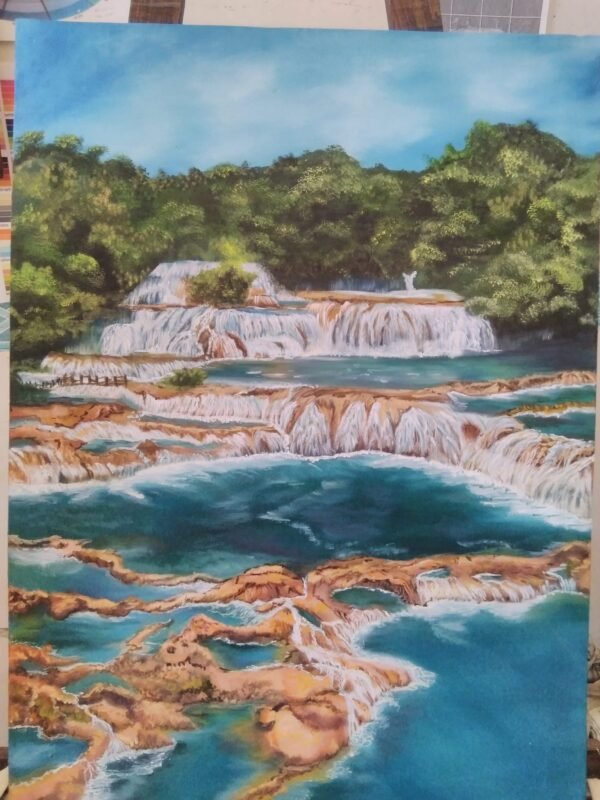 "Cascadas de agua azul" Cuadro pintado al óleo de 60x70cm